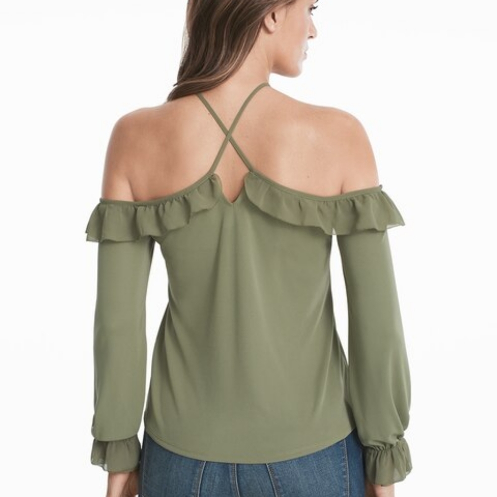 WHBM Ruffled Cold Shoulder Top - Picture 2 of 7
